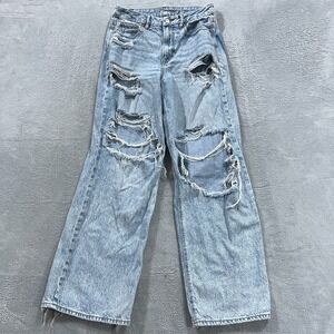 American Eagle Jeans Womens 6 Curvy Super High Rise Baggy Wide Leg Distressed